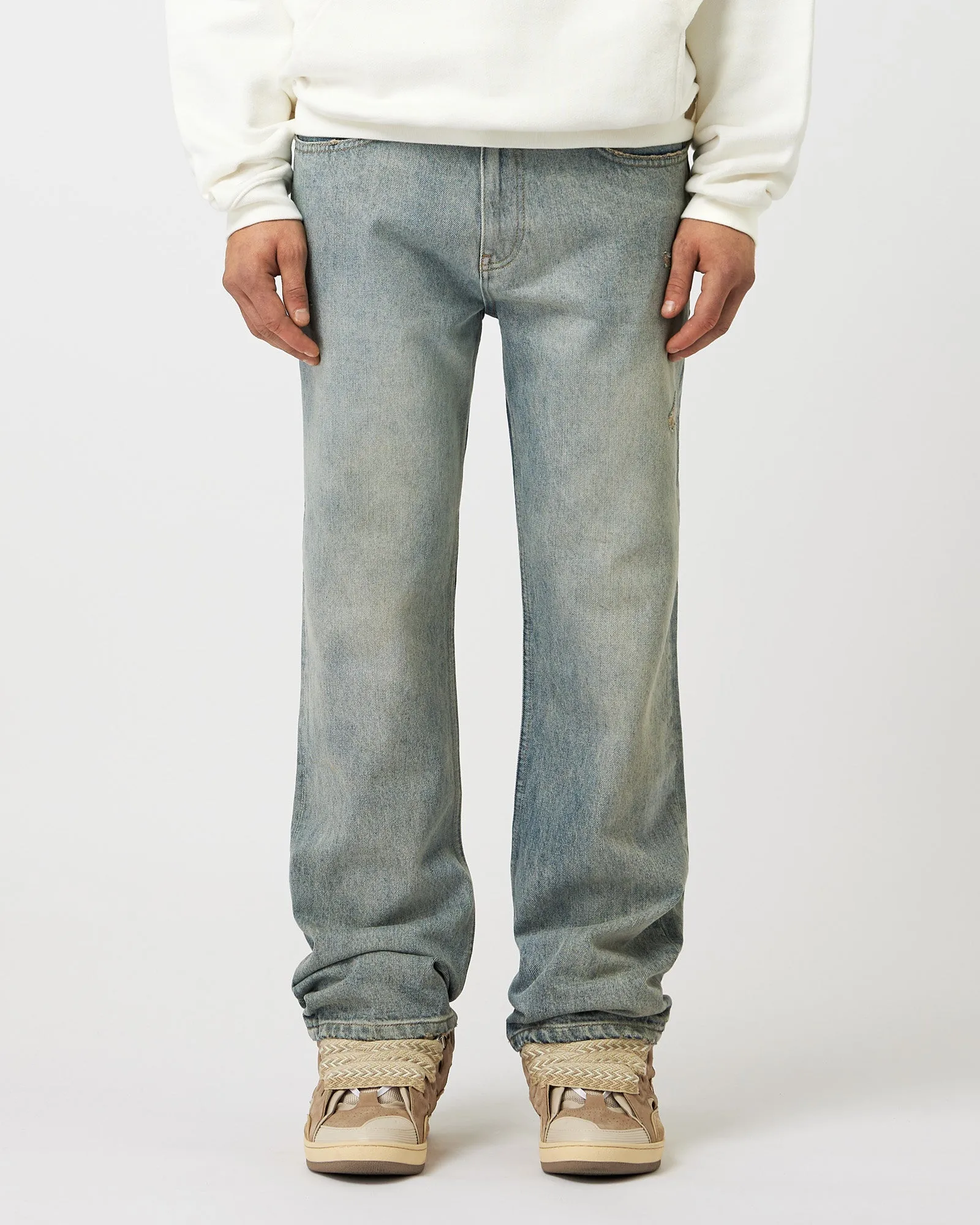 85 Open Hem Jeans with Patch sand storm blue