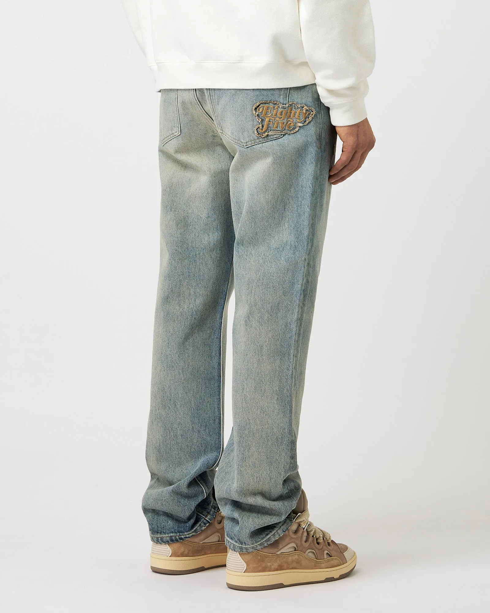 85 Open Hem Jeans with Patch sand storm blue