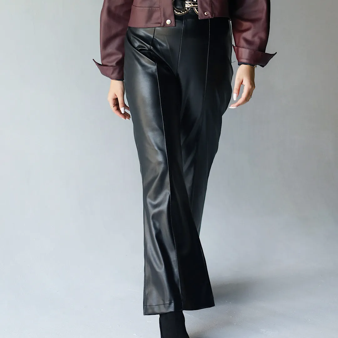Black flared leather pants