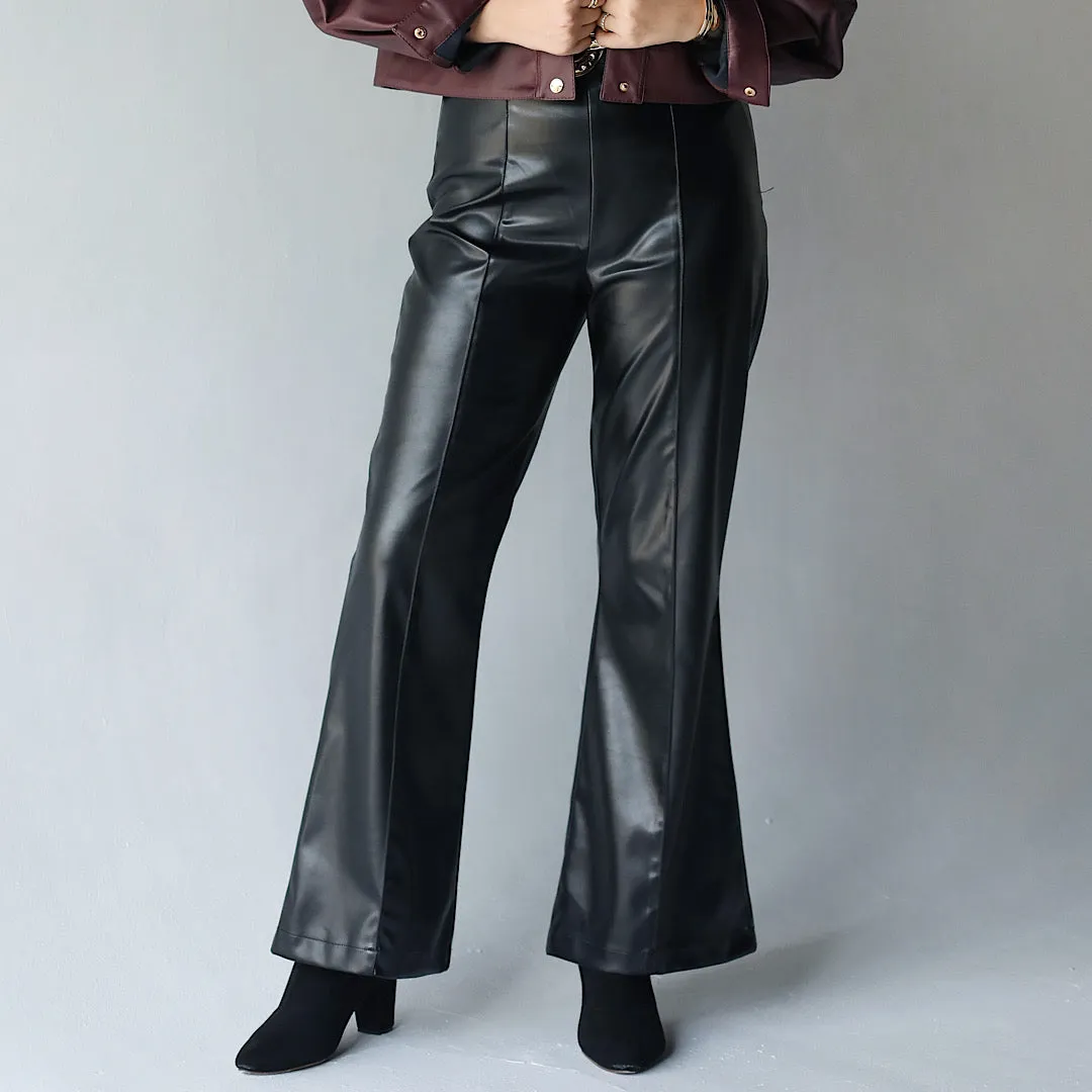 Black flared leather pants