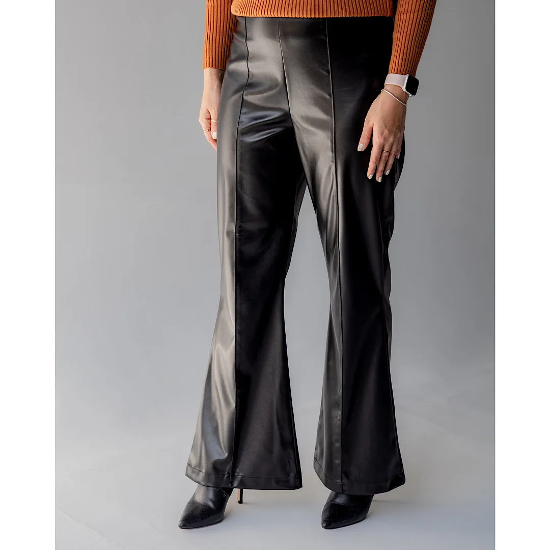 Black flared leather pants