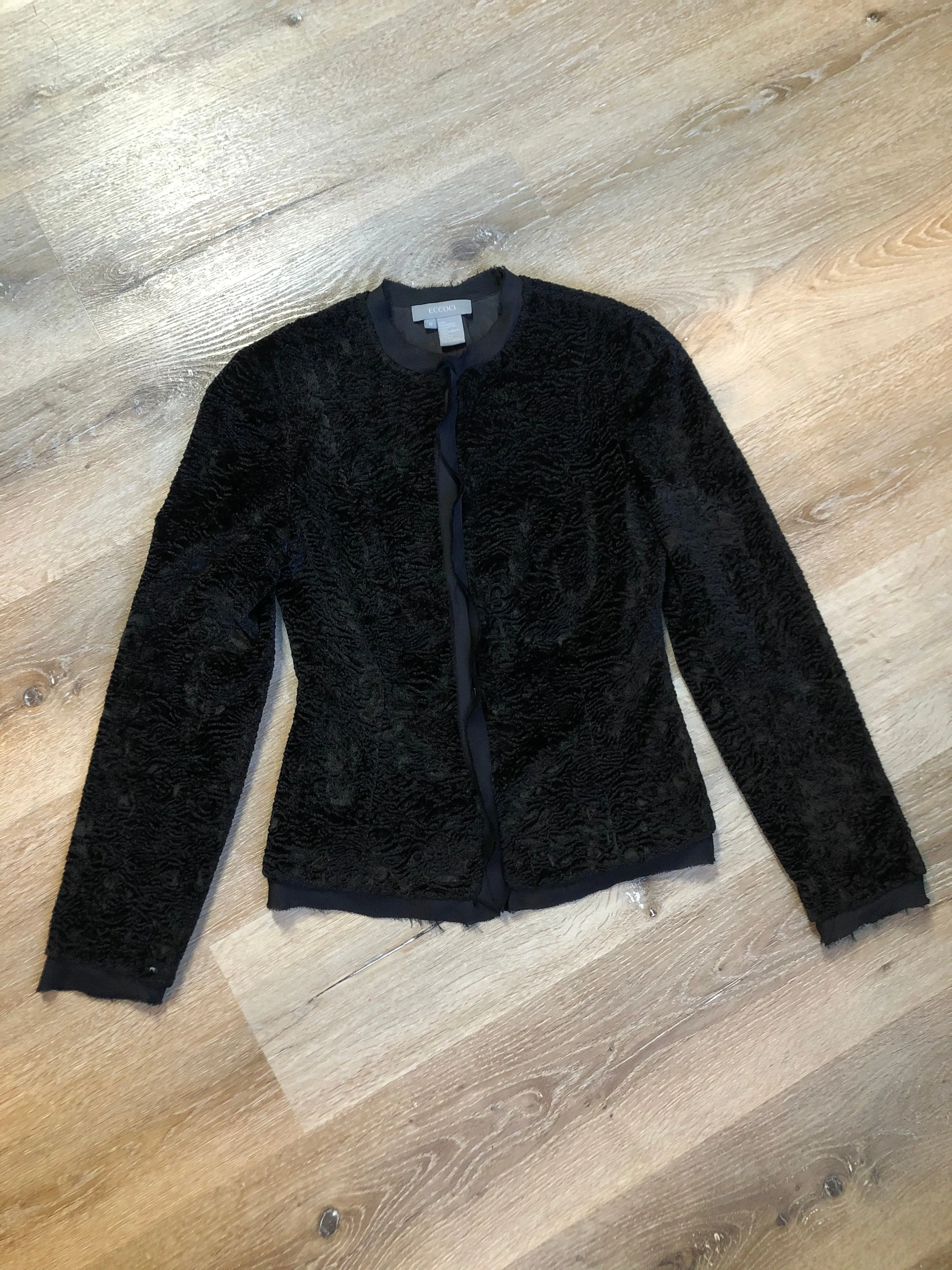 Ecocci Black Textured Jacket with Silk Trim
