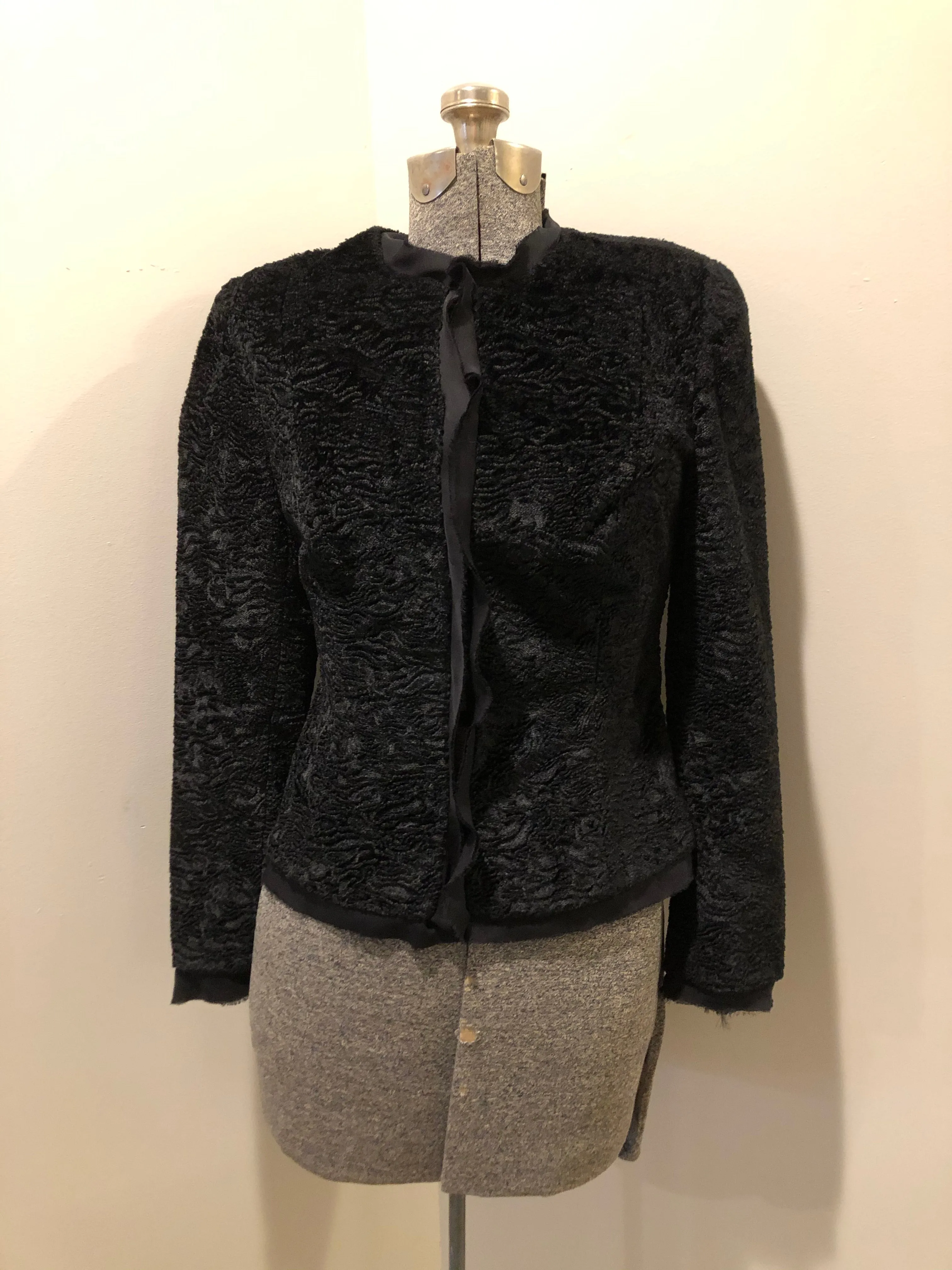 Ecocci Black Textured Jacket with Silk Trim