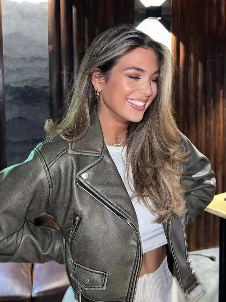 Giacca chiodo ecopelle over fit donna