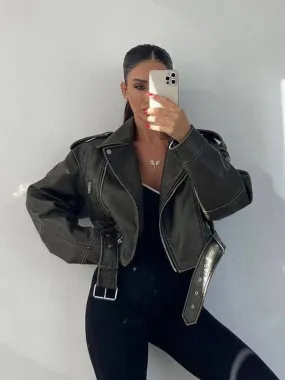Giacca chiodo ecopelle over fit donna