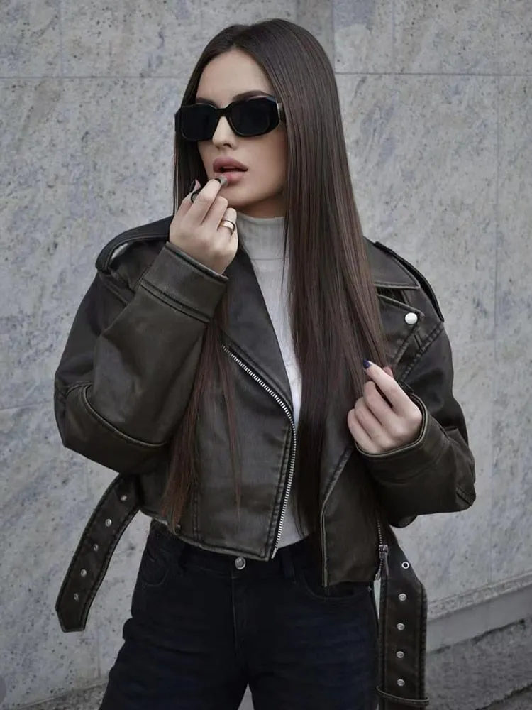 Giacca chiodo ecopelle over fit donna
