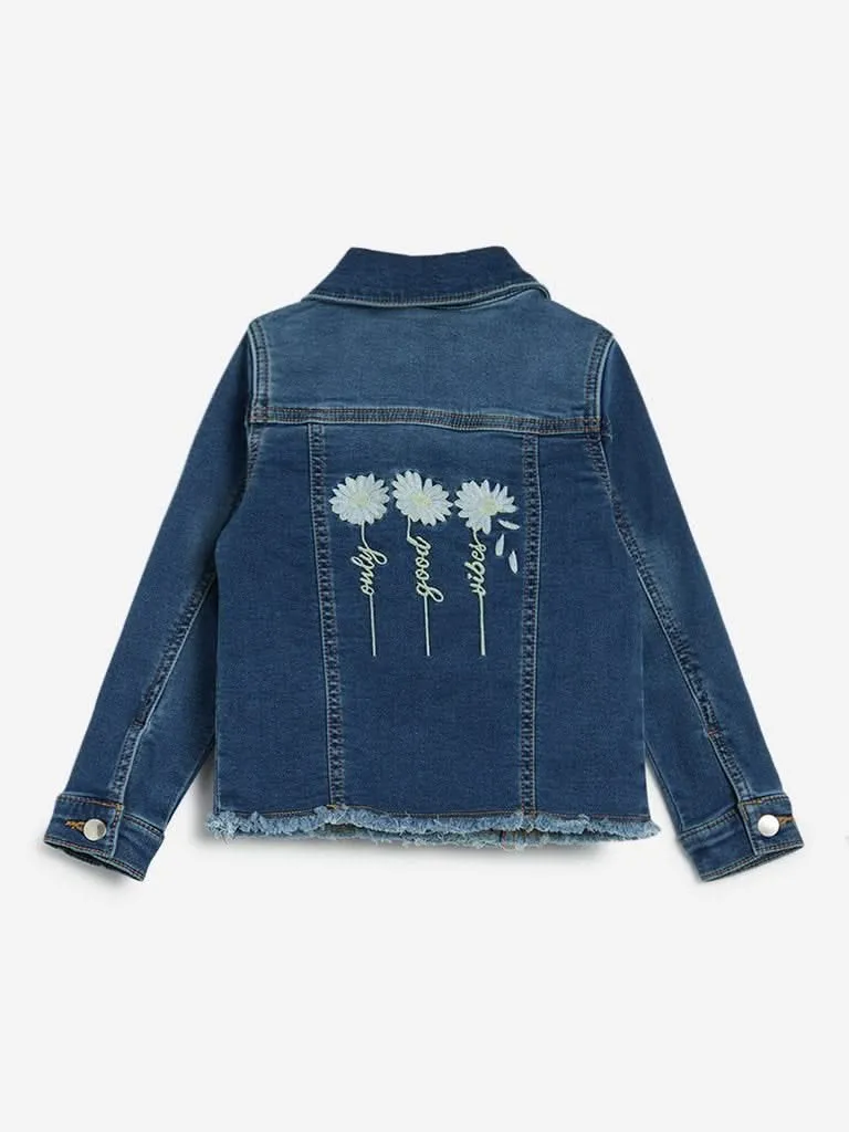 HOP Kids Blue Floral Embroidered Denim Jacket