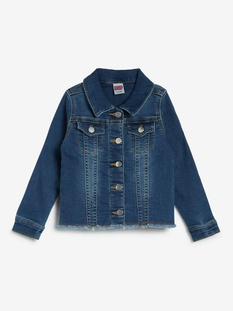 HOP Kids Blue Floral Embroidered Denim Jacket