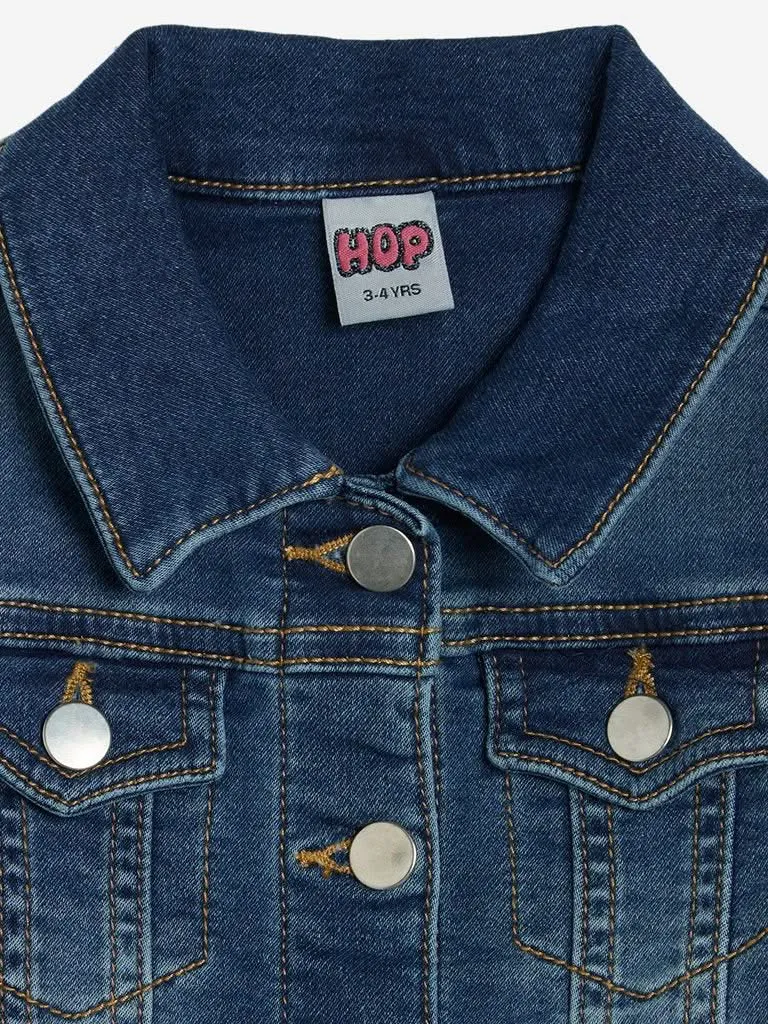 HOP Kids Blue Floral Embroidered Denim Jacket