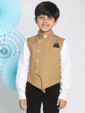 Jashvi Beige Cotton Blend Twill Nehru Jacket