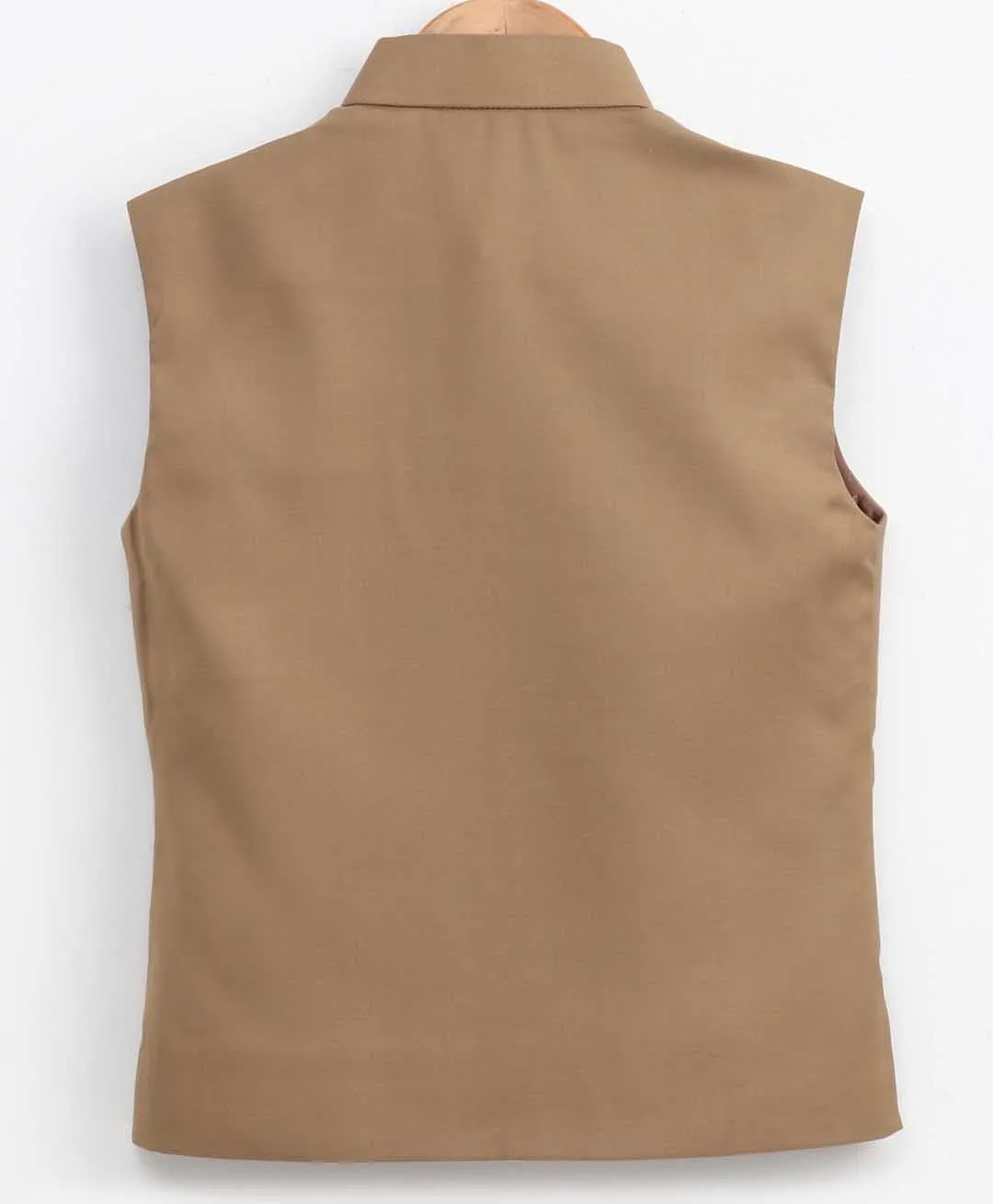 Jashvi Beige Cotton Blend Twill Nehru Jacket