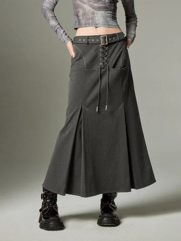 Lace-Up Front Pocket Mermaid Skirt
