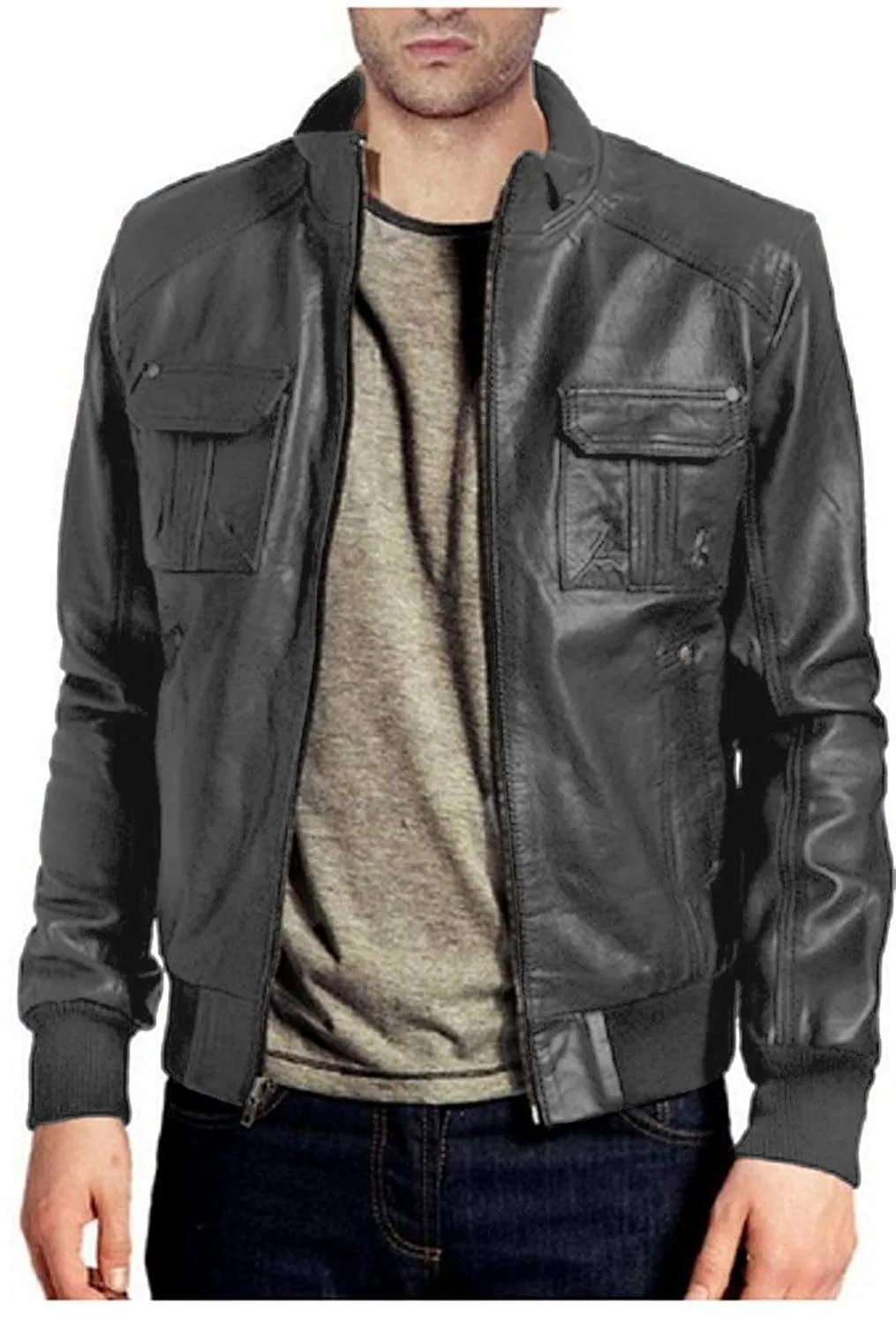Leather Jackets Hub Mens Genuine Lambskin Leather Jacket (Black, Bomber Jacket) - 1501054