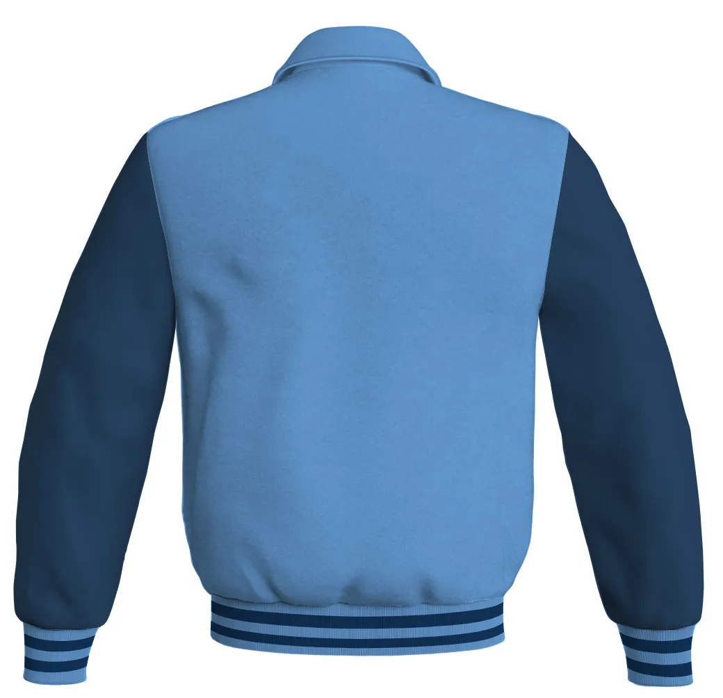 Luxury Bomber Classic Jacket Sky Blue Body and Navy Blue Leather Sleeves