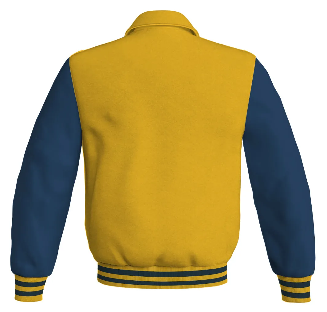 Luxury Bomber Classic Jacket Yellow/Gold Body and Navy Blue Leather Sleeves
