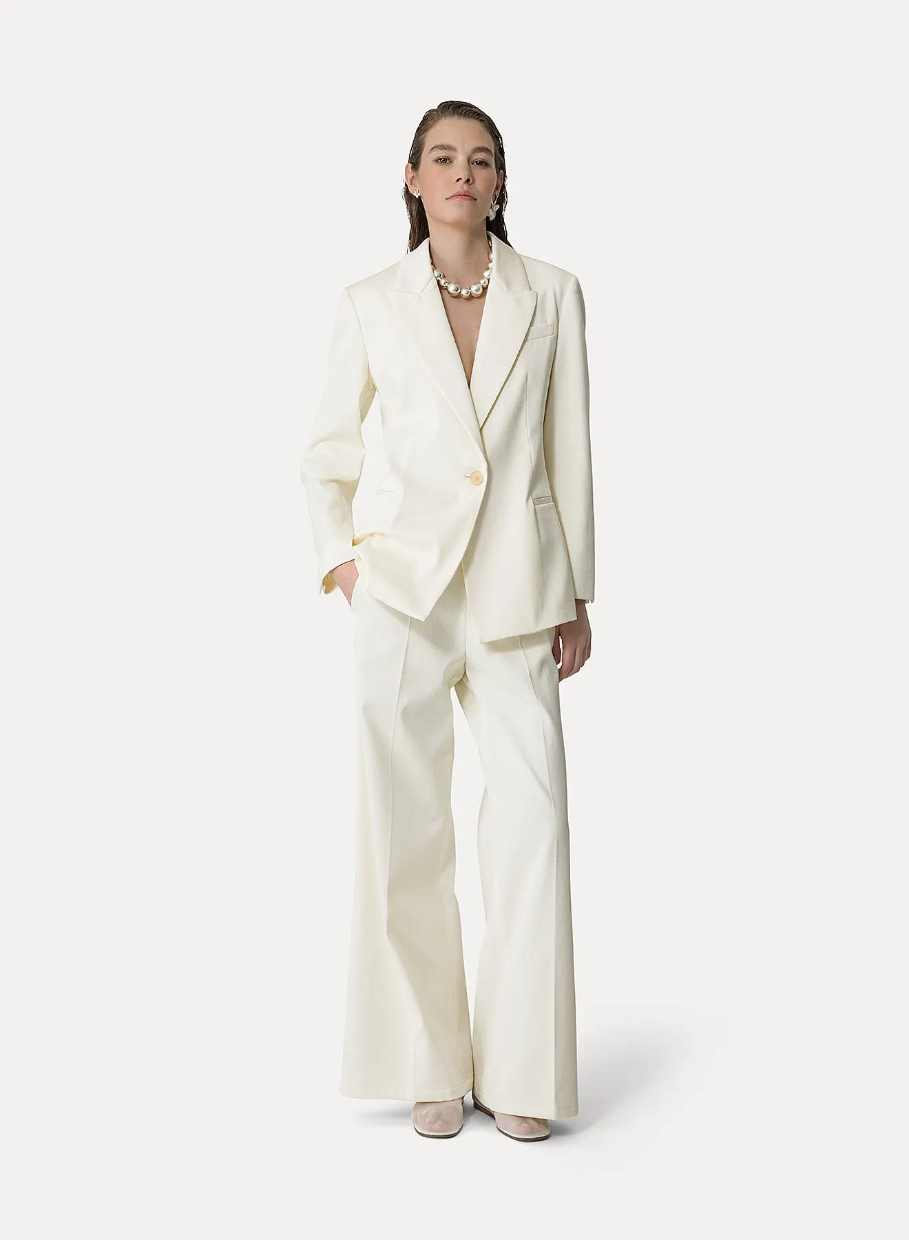 MERCERIZED COTTON TWILL FLARED PANTS