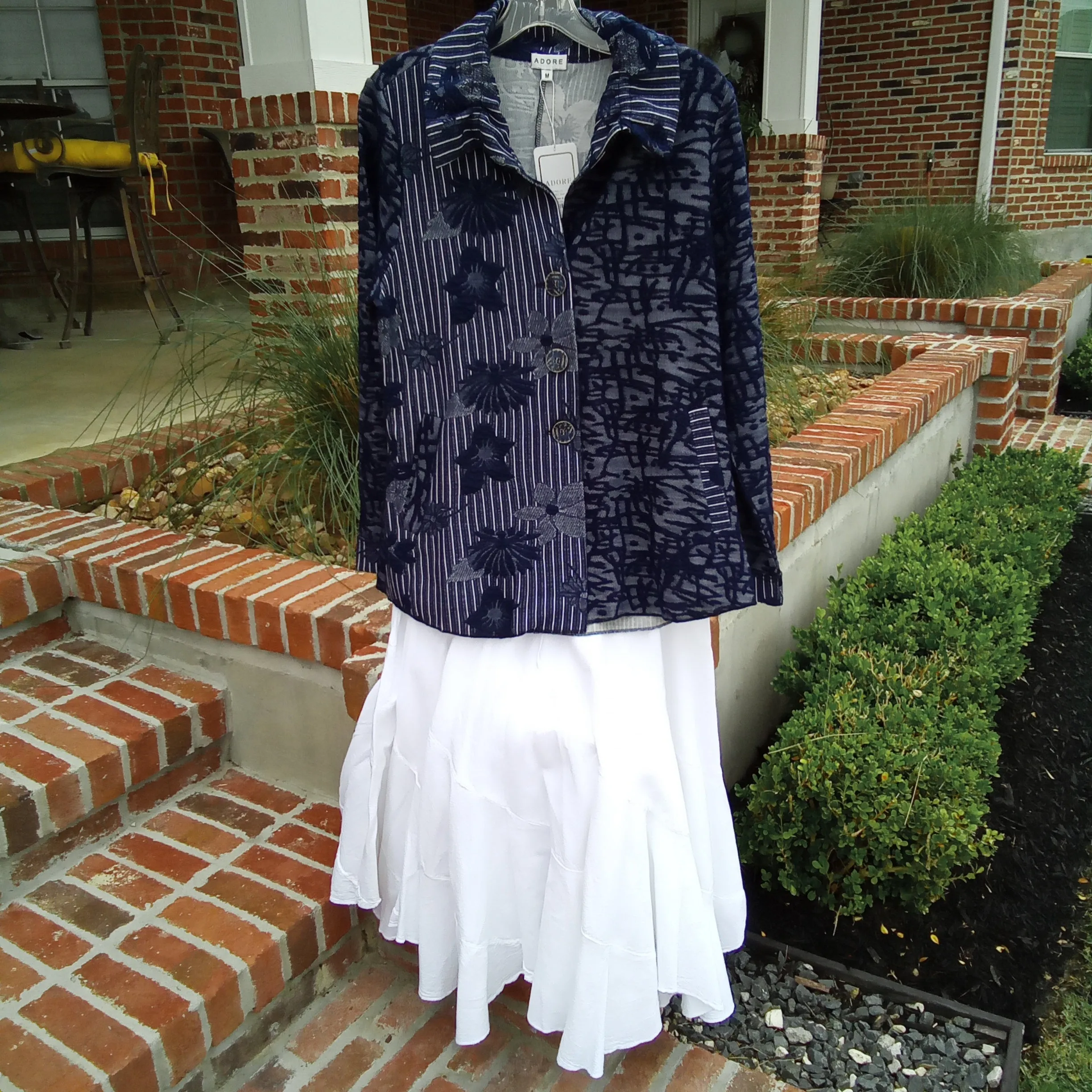 Navy & White Denim Friendly Stretch Shaket or Jacket  | Adore