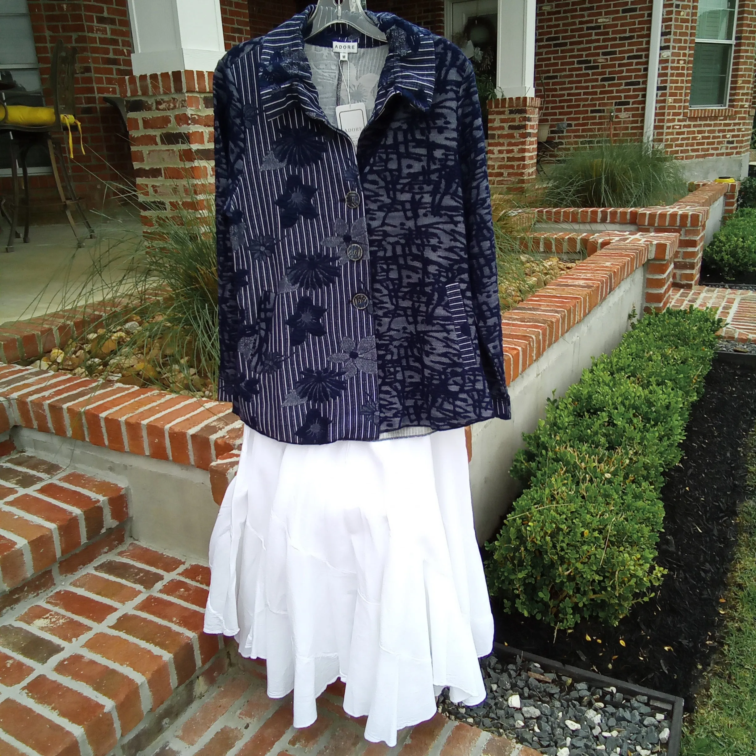 Navy & White Denim Friendly Stretch Shaket or Jacket  | Adore