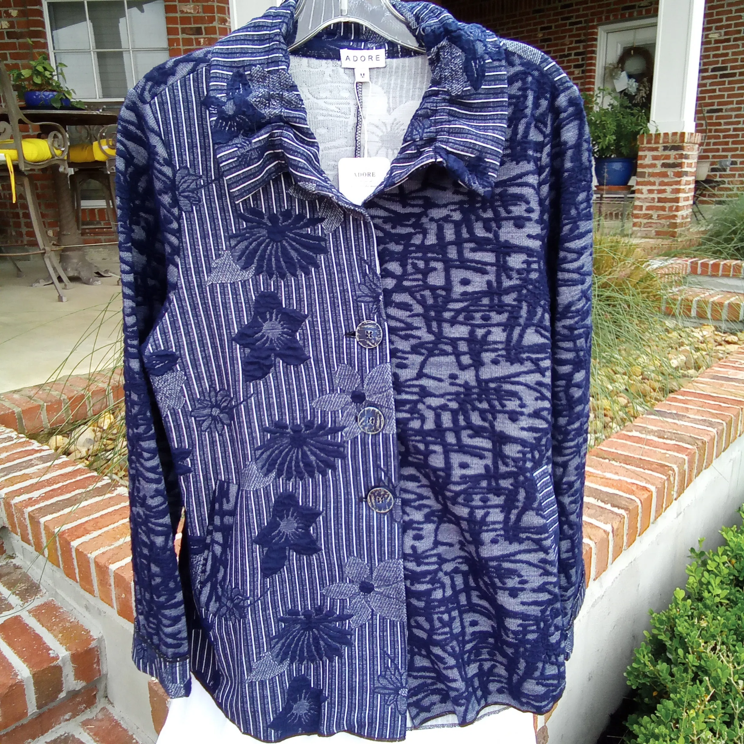 Navy & White Denim Friendly Stretch Shaket or Jacket  | Adore