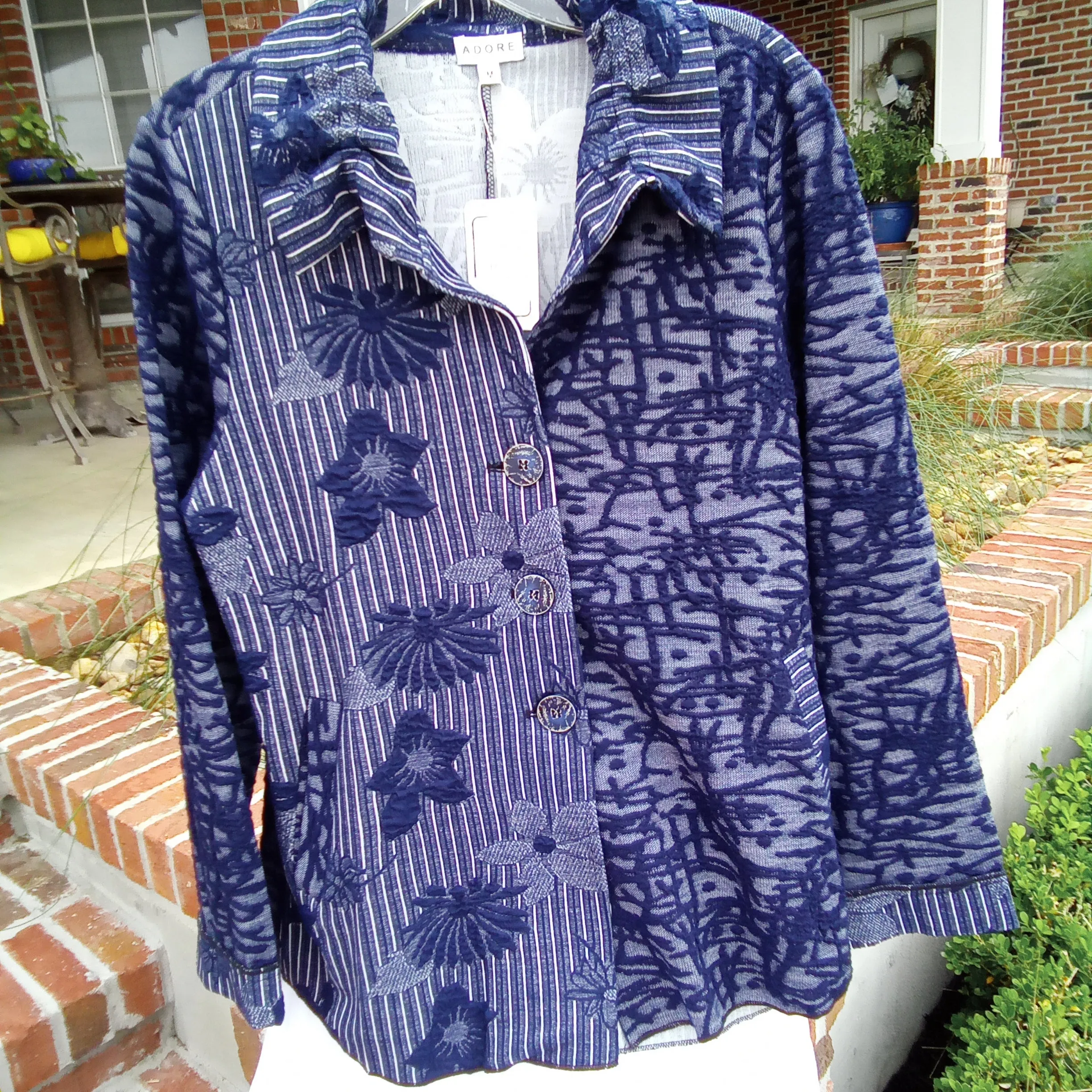 Navy & White Denim Friendly Stretch Shaket or Jacket  | Adore