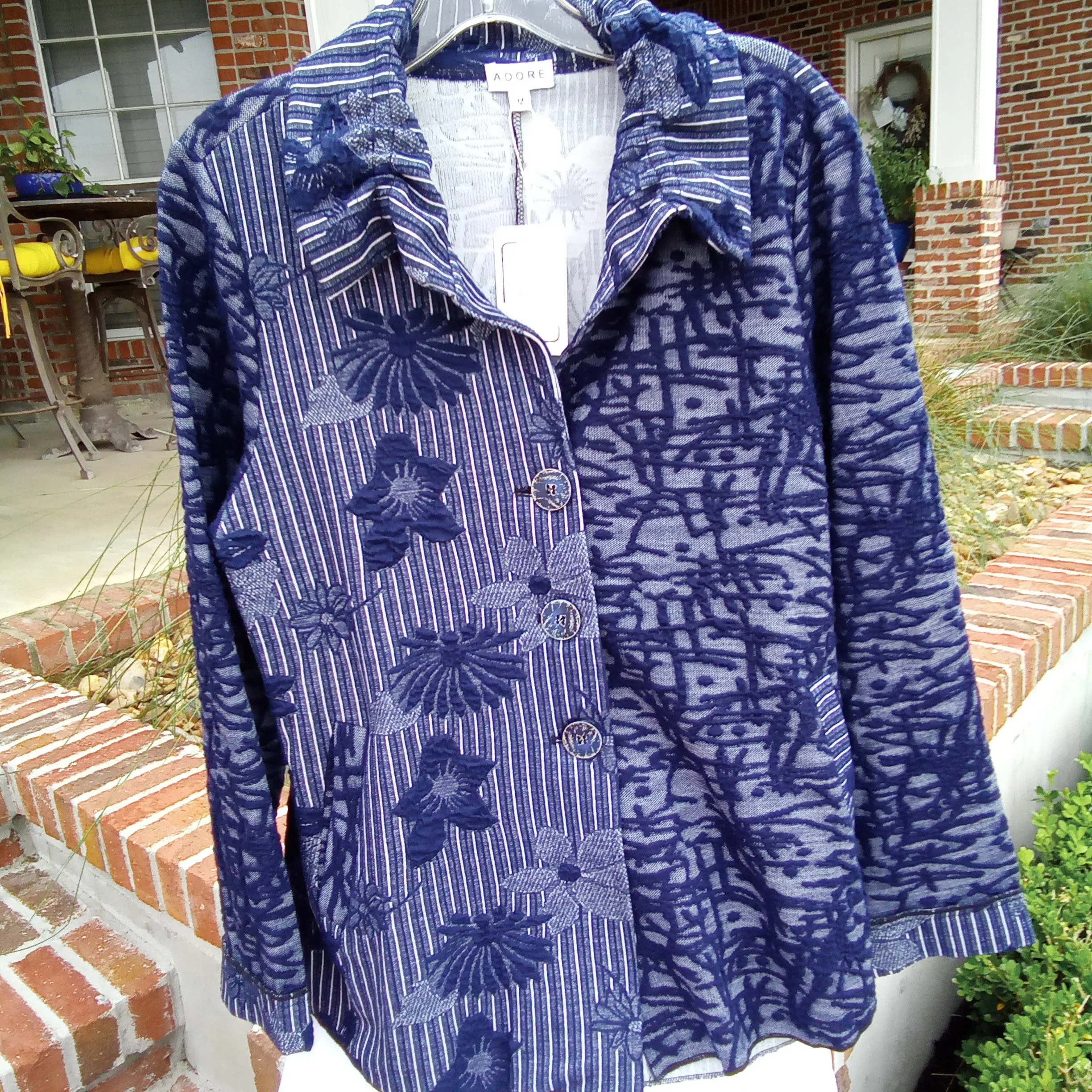 Navy & White Denim Friendly Stretch Shaket or Jacket  | Adore