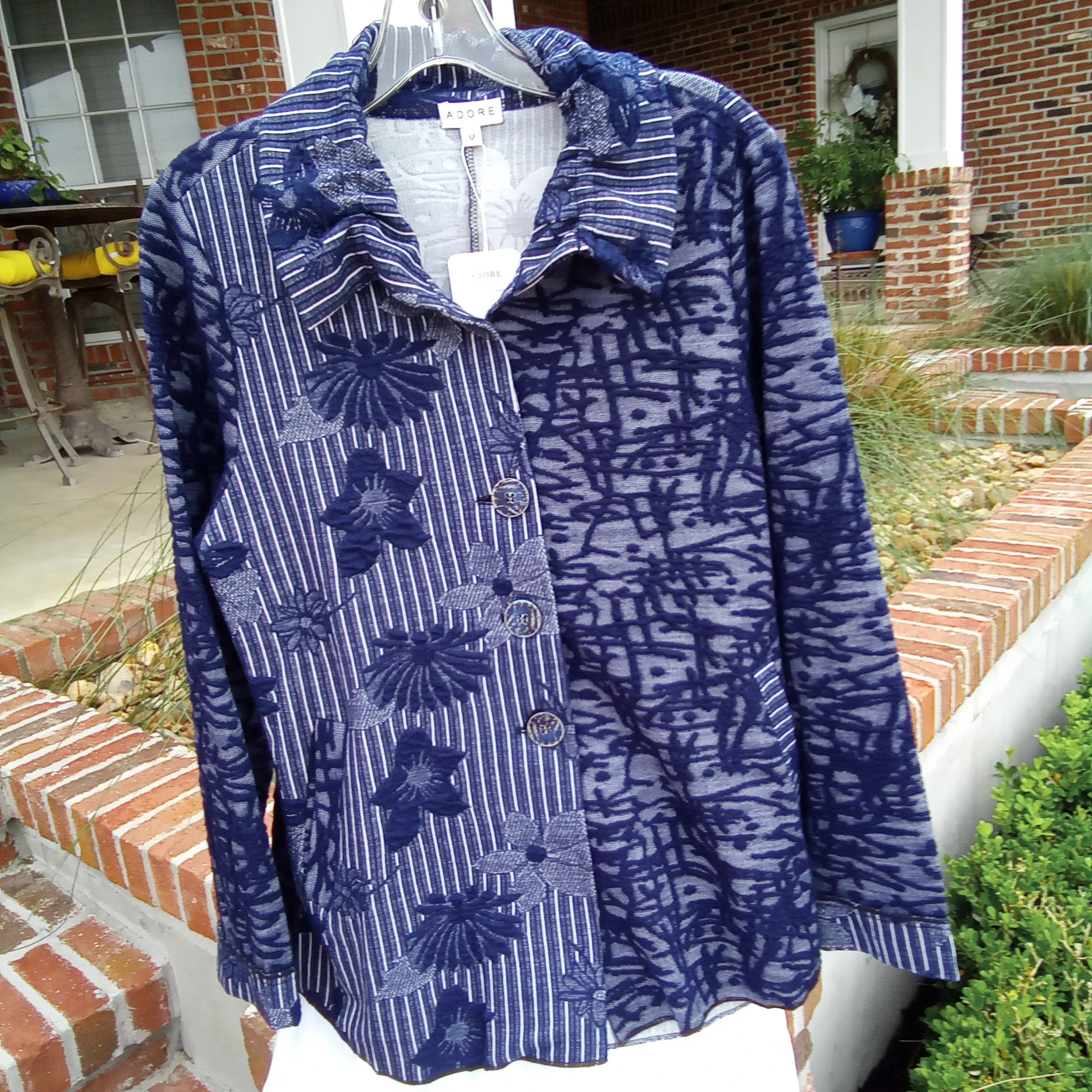 Navy & White Denim Friendly Stretch Shaket or Jacket  | Adore