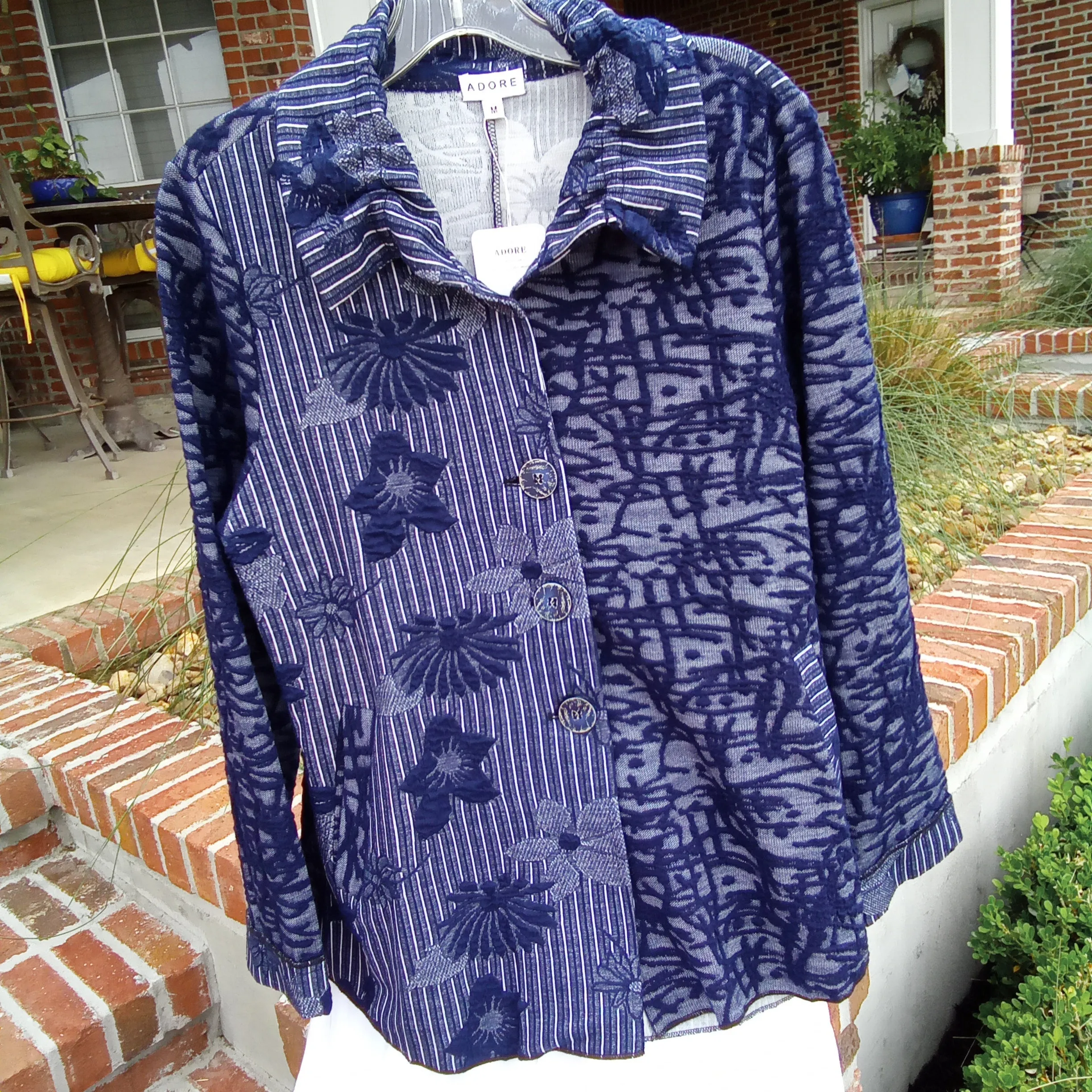 Navy & White Denim Friendly Stretch Shaket or Jacket  | Adore
