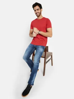 Octave Men Mid-Rise Clean Look Whiskers Chevrons Heavy Fade Cotton Jeans