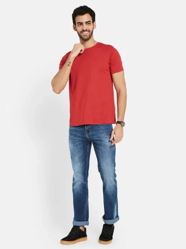 Octave Men Mid-Rise Clean Look Whiskers Chevrons Heavy Fade Cotton Jeans