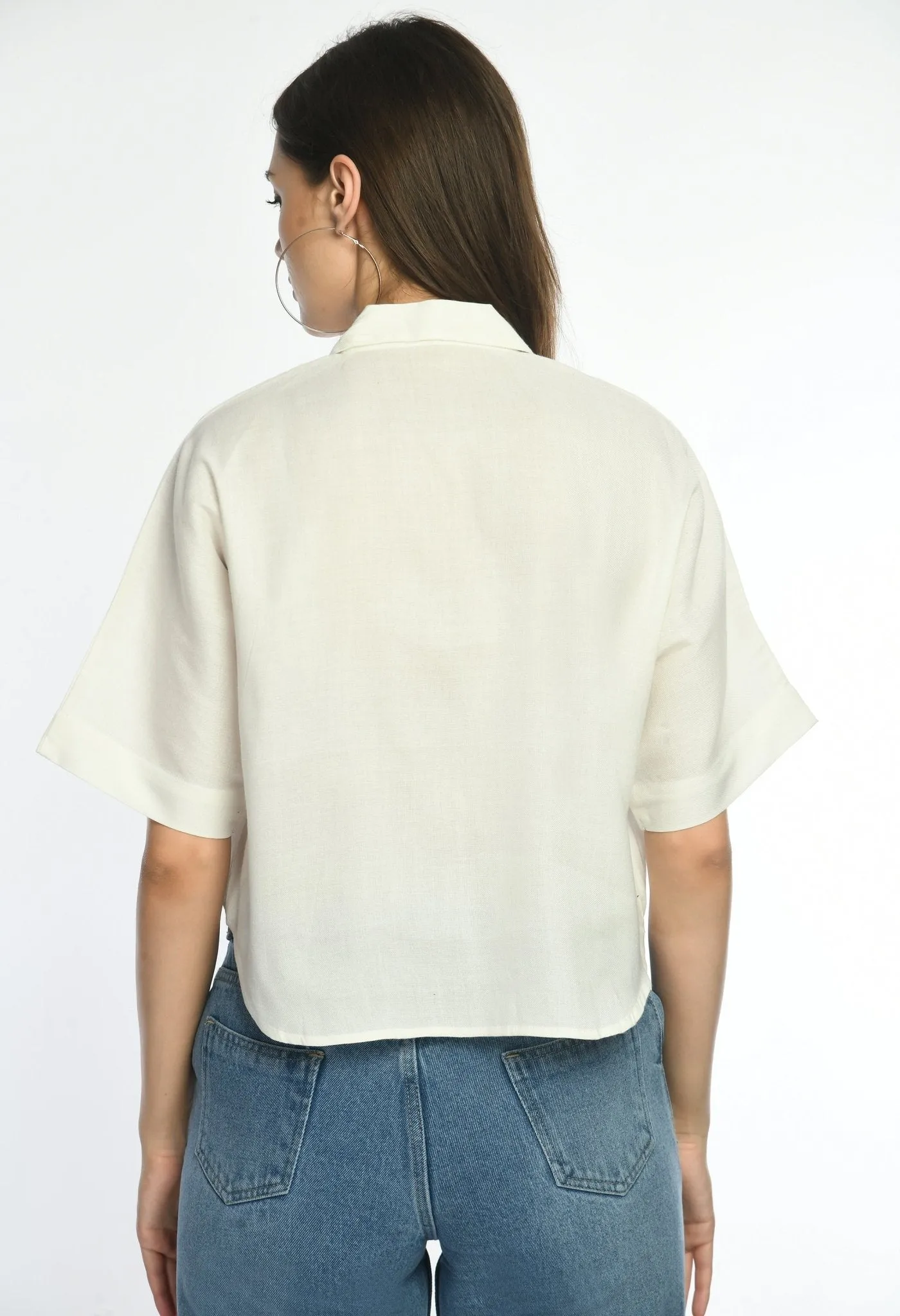 Oversized Cropped Shirt With Pockets