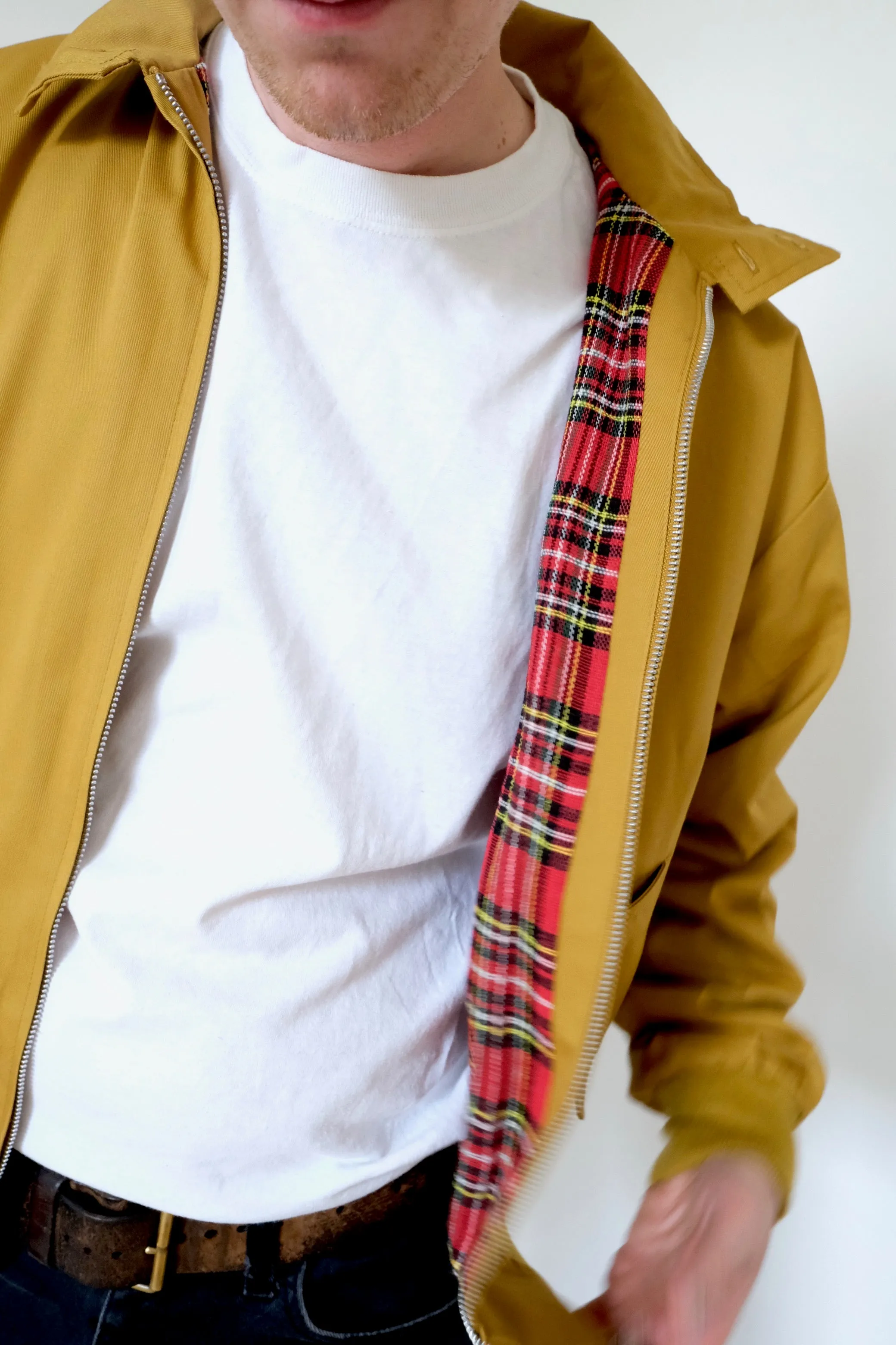 Relco Harrington Jacket With Tartan Lining - MUSTARD