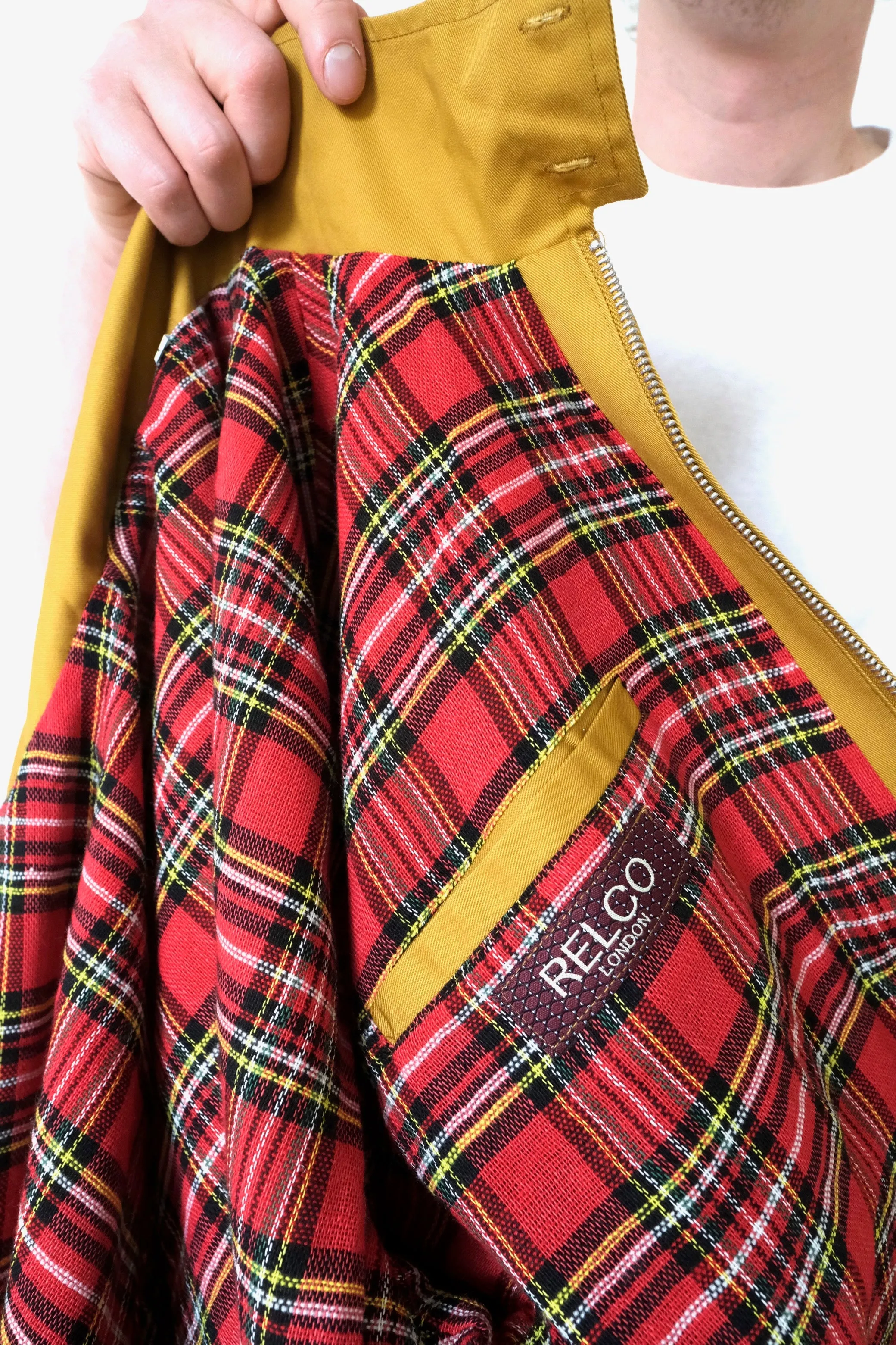 Relco Harrington Jacket With Tartan Lining - MUSTARD