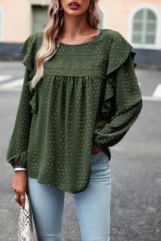 Textured Dots Ruffled Sleeve Blouse