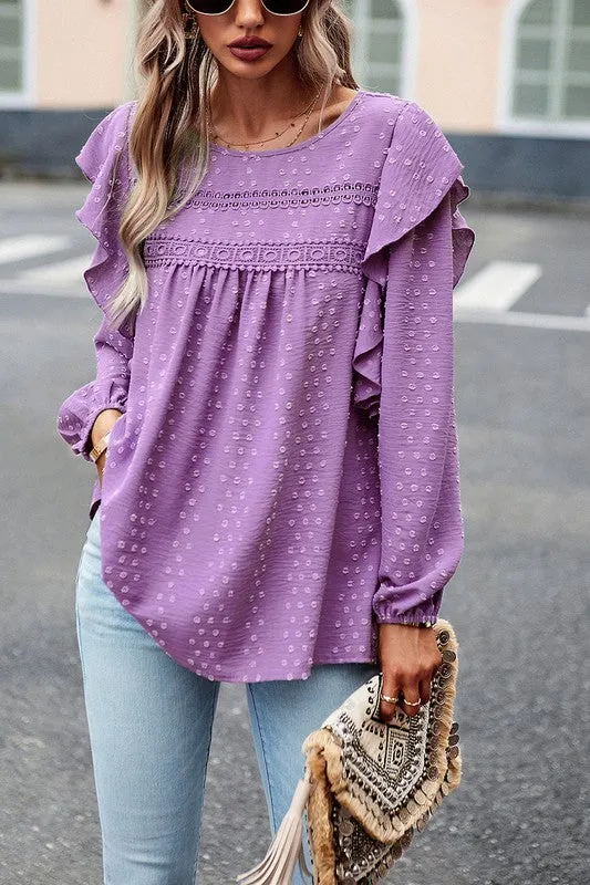 Textured Dots Ruffled Sleeve Blouse