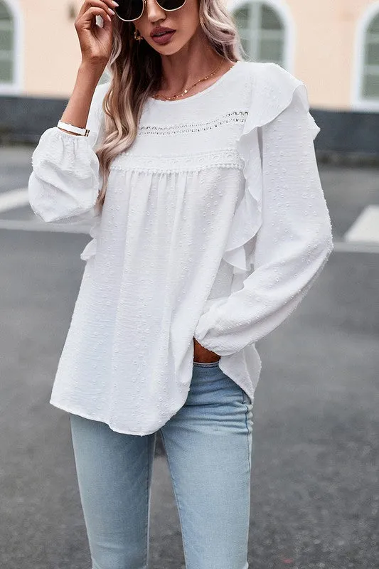 Textured Dots Ruffled Sleeve Blouse