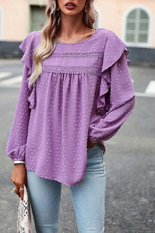 Textured Dots Ruffled Sleeve Blouse