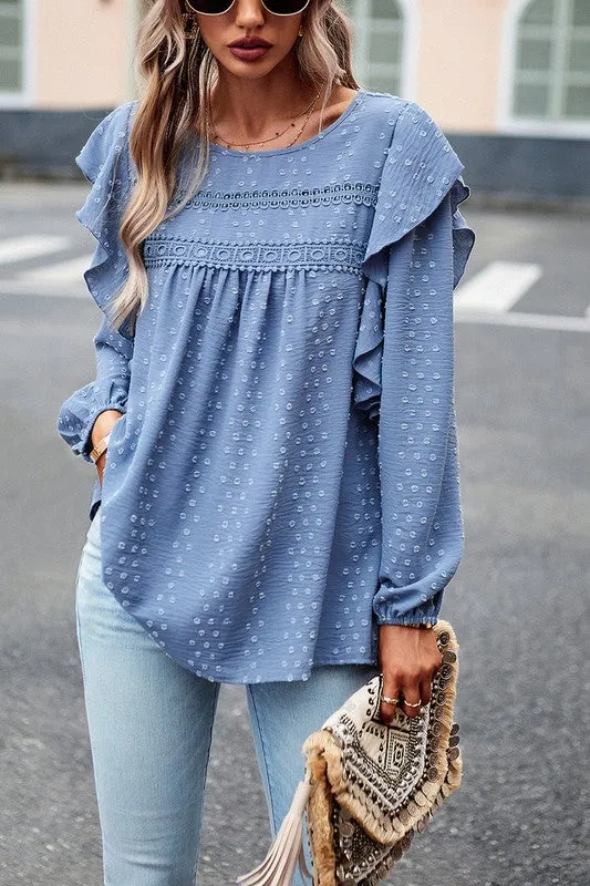 Textured Dots Ruffled Sleeve Blouse