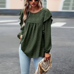 Textured Dots Ruffled Sleeve Blouse