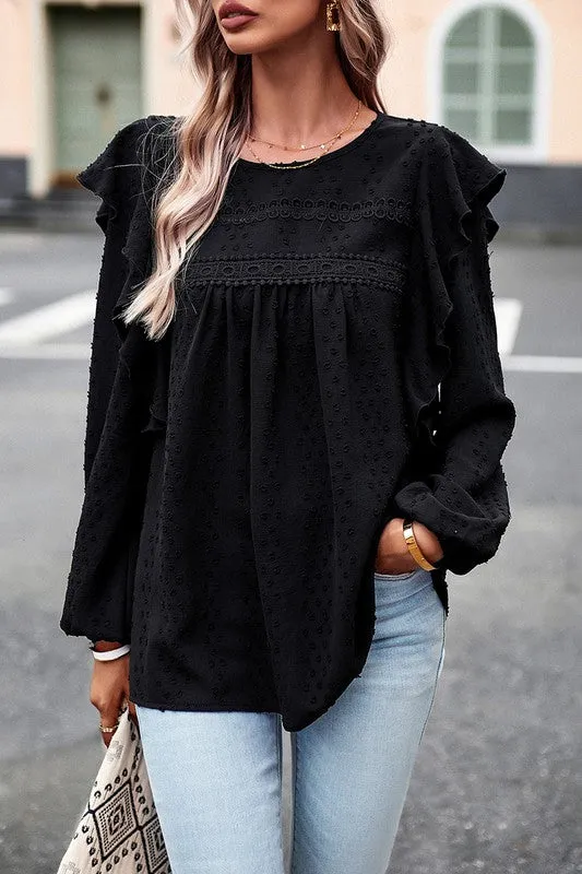 Textured Dots Ruffled Sleeve Blouse