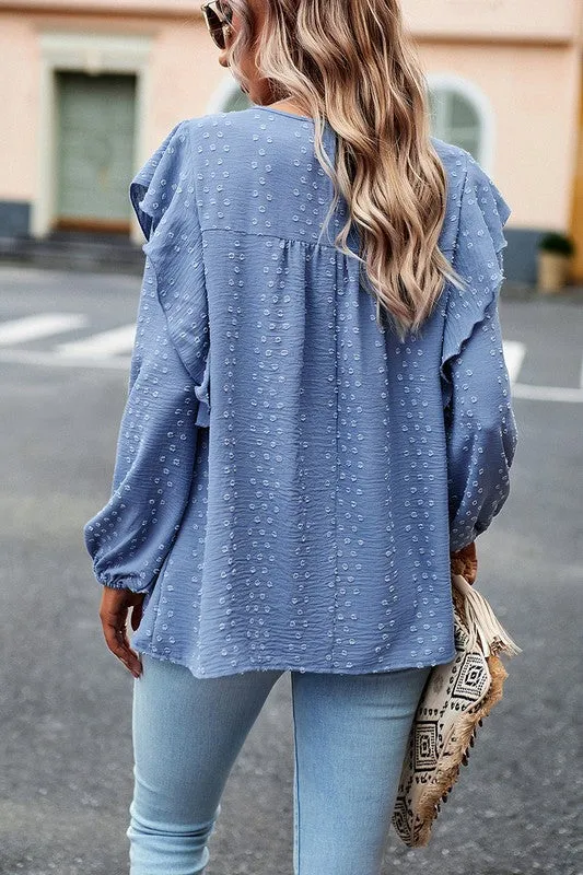 Textured Dots Ruffled Sleeve Blouse
