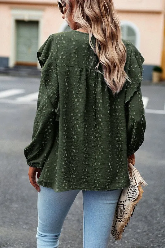 Textured Dots Ruffled Sleeve Blouse