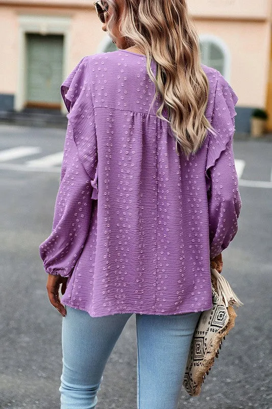 Textured Dots Ruffled Sleeve Blouse