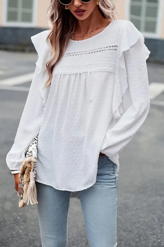 Textured Dots Ruffled Sleeve Blouse