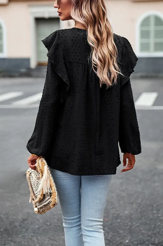 Textured Dots Ruffled Sleeve Blouse