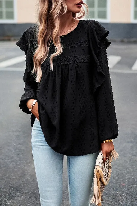 Textured Dots Ruffled Sleeve Blouse