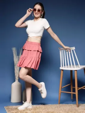 Trendy Pink Tiered Flared Skirt