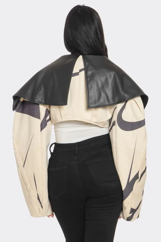 TW0 TONE PUFF SLEEVE BOMBER JACKET