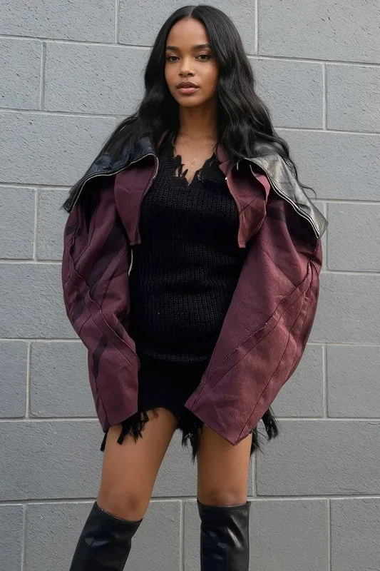 TW0 TONE PUFF SLEEVE BOMBER JACKET