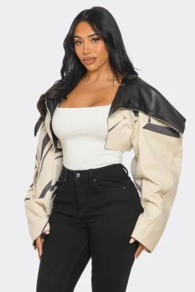 TW0 TONE PUFF SLEEVE BOMBER JACKET