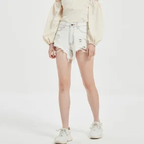 White Women'S Trendy Ripped Jeans High Waist Slim Wholesale Denim Shorts